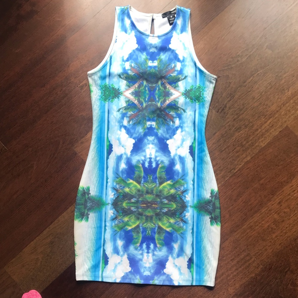 Aqua palm tree bodycon dress
